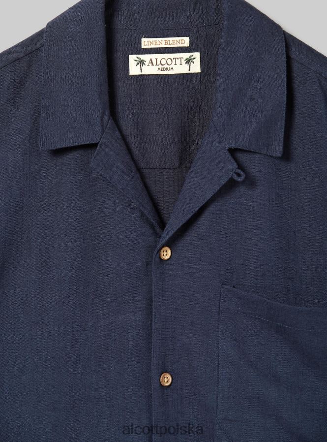 odzież Alcott Lniana koszula z kołnierzykiem typu kręgle Kaki mężczyźni 2TXFF6993