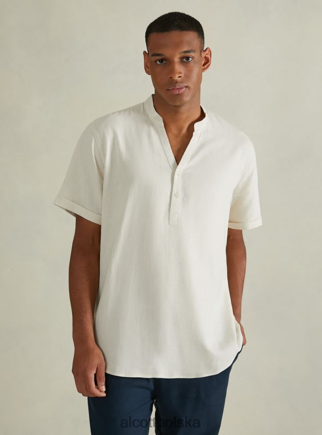 odzież Alcott Lniana koszula z koreańskim kołnierzykiem w3 biały mężczyźni 2TXFF61141
