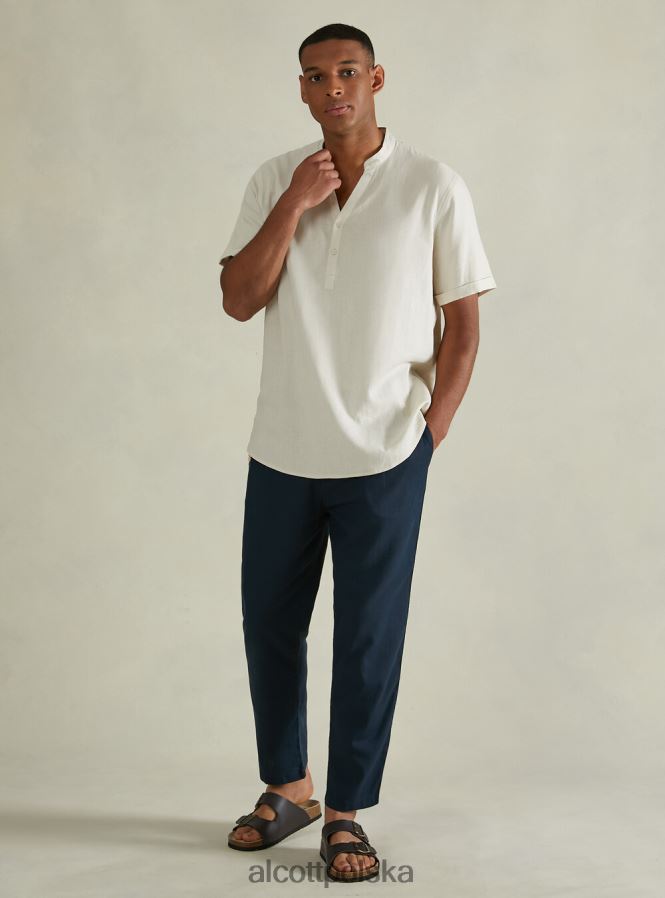 odzież Alcott Lniana koszula z koreańskim kołnierzykiem w3 biały mężczyźni 2TXFF61141
