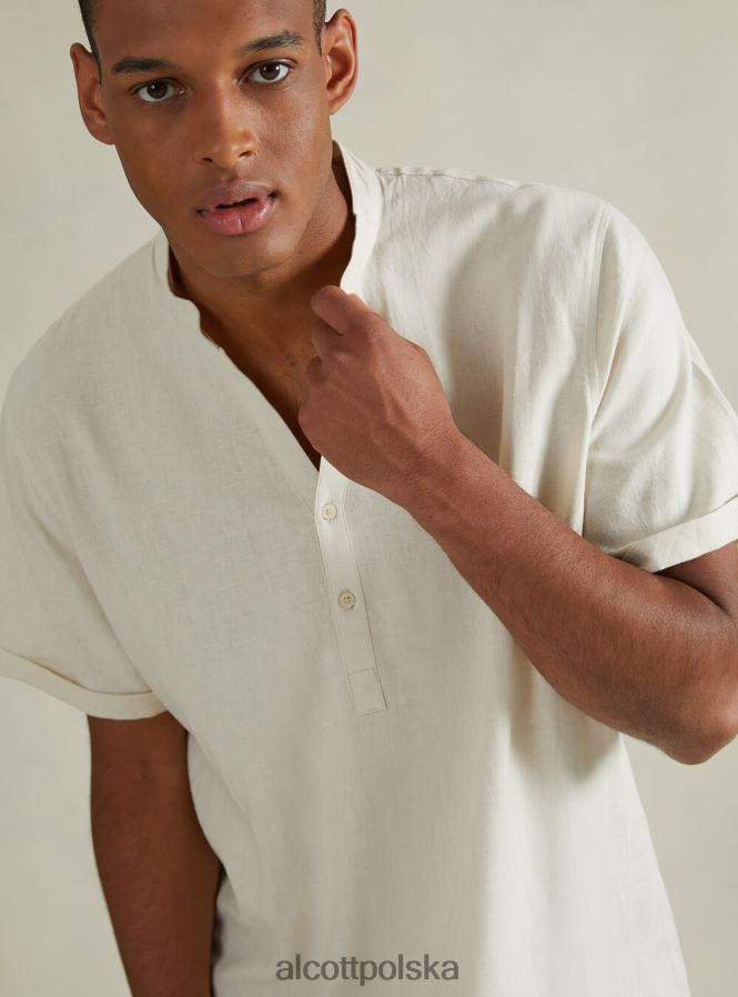 odzież Alcott Lniana koszula z koreańskim kołnierzykiem w3 biały mężczyźni 2TXFF61141
