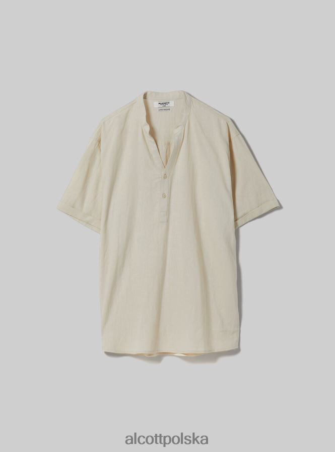 odzież Alcott Lniana koszula z koreańskim kołnierzykiem w3 biały mężczyźni 2TXFF61141
