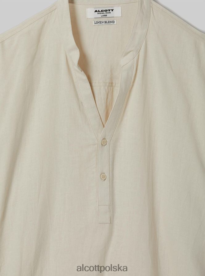 odzież Alcott Lniana koszula z koreańskim kołnierzykiem w3 biały mężczyźni 2TXFF61141
