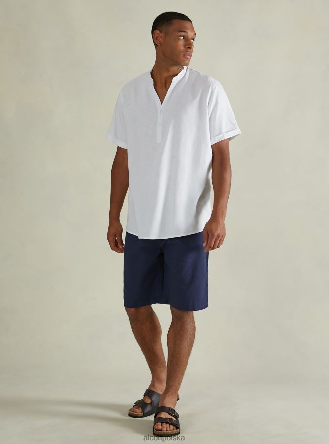 odzież Alcott Lniana koszula z koreańskim kołnierzykiem w3 biały mężczyźni 2TXFF6703