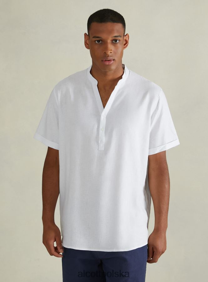 odzież Alcott Lniana koszula z koreańskim kołnierzykiem w3 biały mężczyźni 2TXFF6703