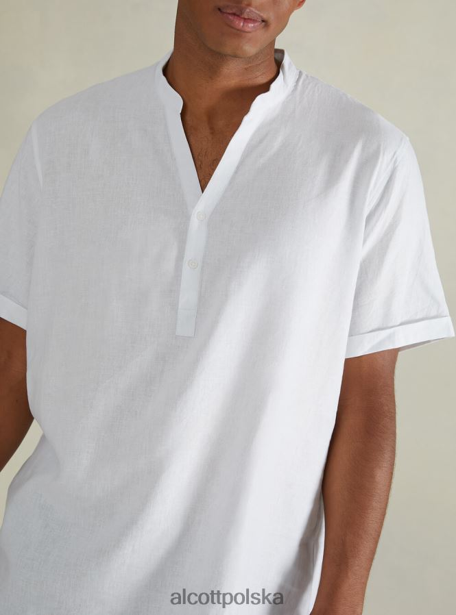 odzież Alcott Lniana koszula z koreańskim kołnierzykiem w3 biały mężczyźni 2TXFF6703