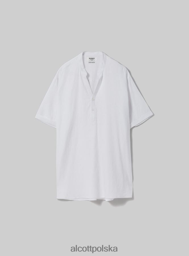 odzież Alcott Lniana koszula z koreańskim kołnierzykiem w3 biały mężczyźni 2TXFF6703