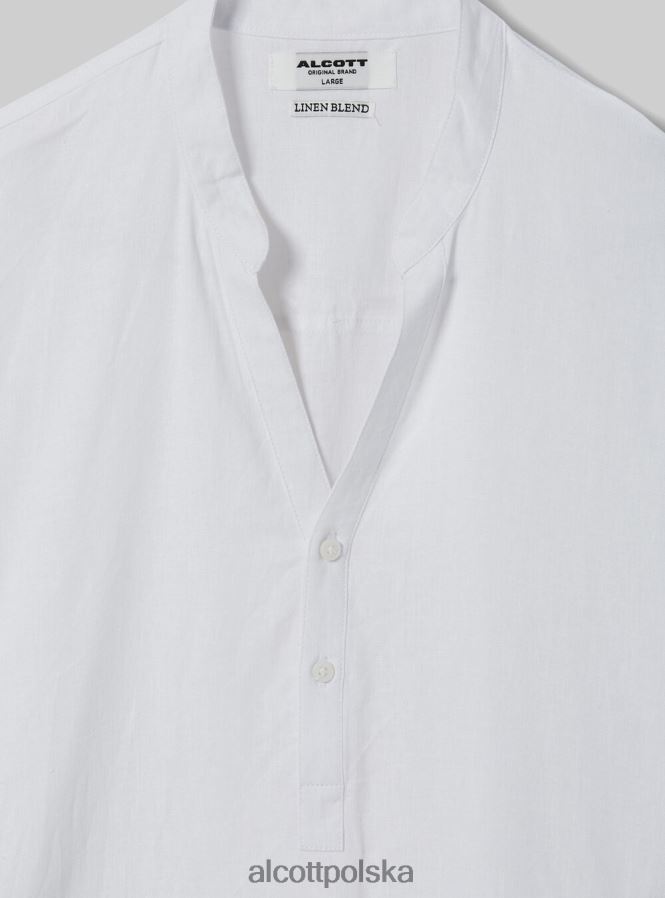 odzież Alcott Lniana koszula z koreańskim kołnierzykiem w3 biały mężczyźni 2TXFF6703