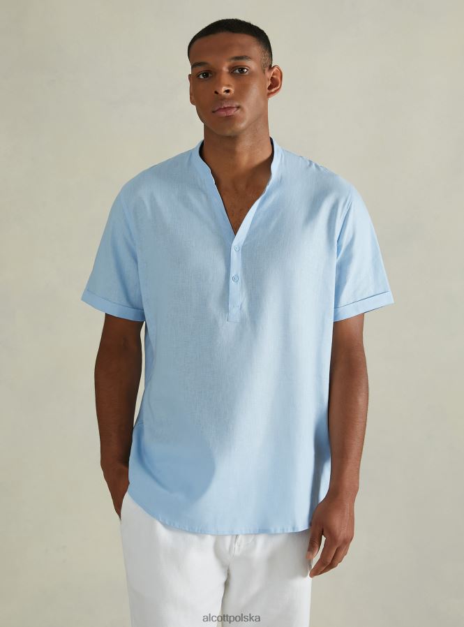 odzież Alcott Lniana koszula z koreańskim kołnierzykiem w3 biały mężczyźni 2TXFF6715