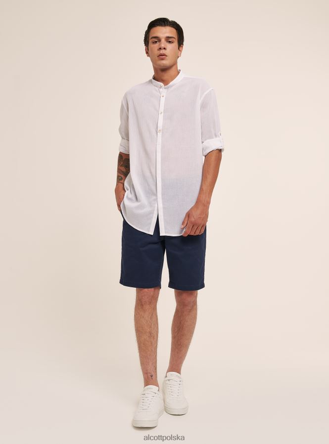 odzież Alcott bawełniana koszula z długim rękawem i koreańskim kołnierzykiem biały mężczyźni 2TXFF6604