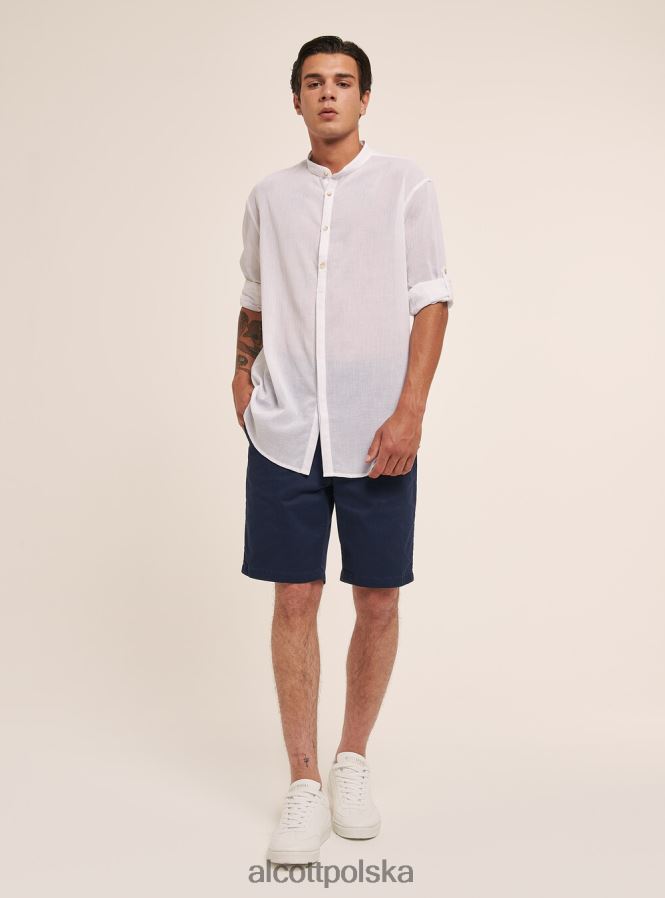 odzież Alcott bawełniana koszula z długim rękawem i koreańskim kołnierzykiem biały mężczyźni 2TXFF6604