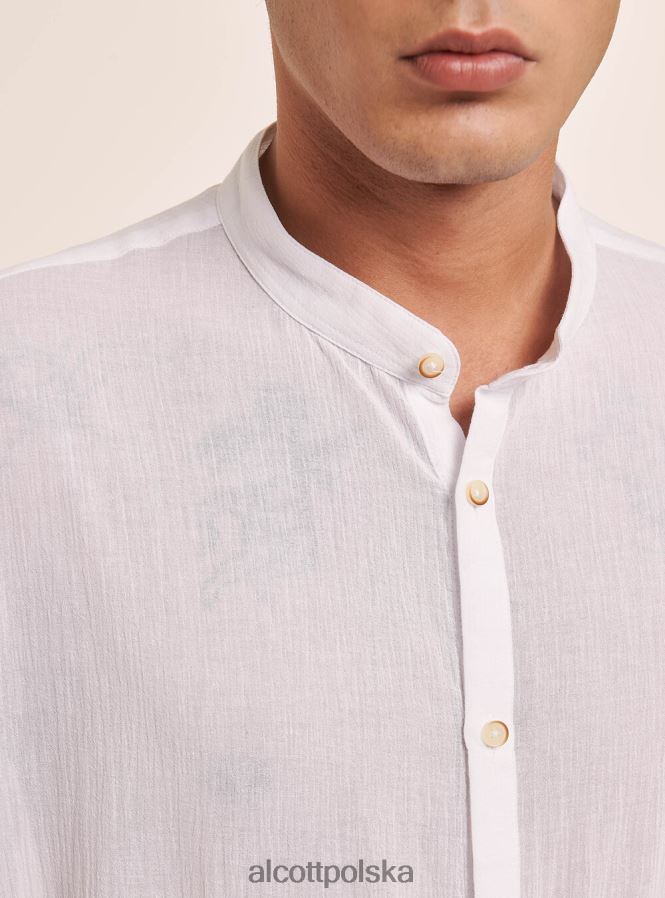 odzież Alcott bawełniana koszula z długim rękawem i koreańskim kołnierzykiem biały mężczyźni 2TXFF6604