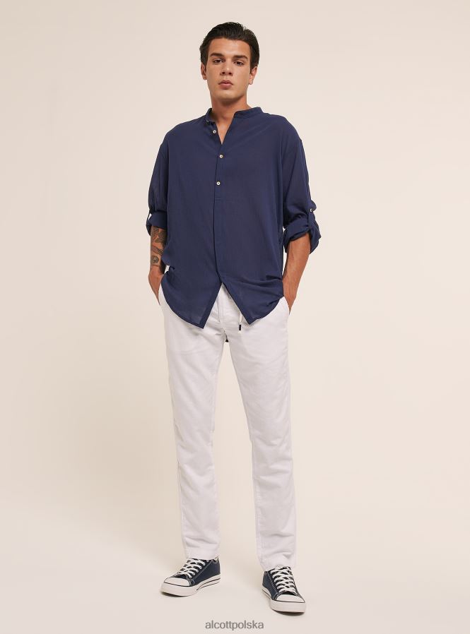 odzież Alcott bawełniana koszula z długim rękawem i koreańskim kołnierzykiem biały mężczyźni 2TXFF6750