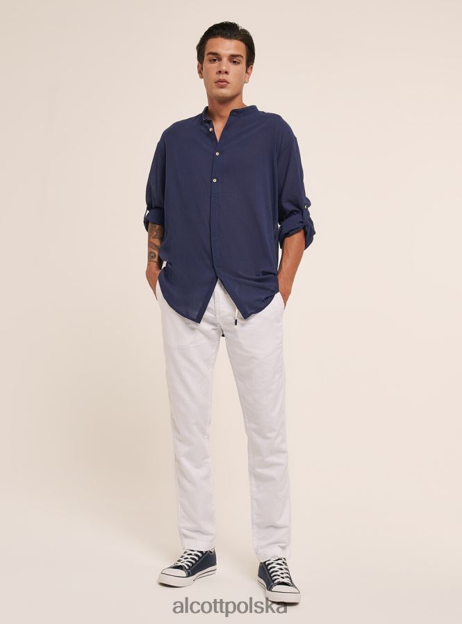 odzież Alcott bawełniana koszula z długim rękawem i koreańskim kołnierzykiem biały mężczyźni 2TXFF6750