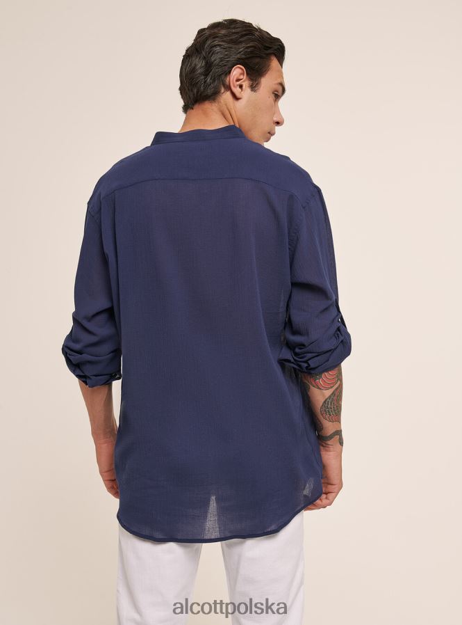 odzież Alcott bawełniana koszula z długim rękawem i koreańskim kołnierzykiem biały mężczyźni 2TXFF6750