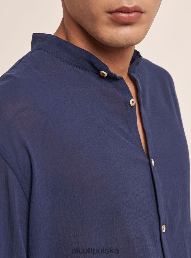 odzież Alcott bawełniana koszula z długim rękawem i koreańskim kołnierzykiem biały mężczyźni 2TXFF6750