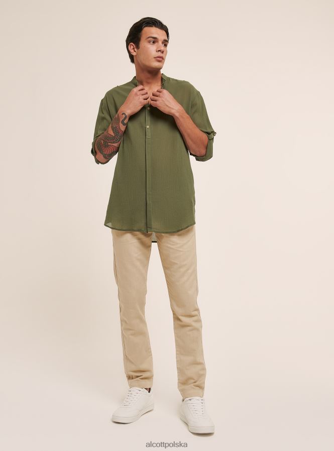 odzież Alcott bawełniana koszula z długim rękawem i koreańskim kołnierzykiem biały mężczyźni 2TXFF6927