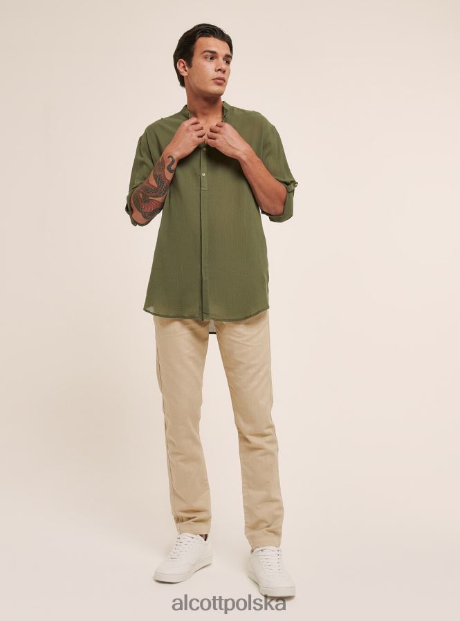 odzież Alcott bawełniana koszula z długim rękawem i koreańskim kołnierzykiem biały mężczyźni 2TXFF6927