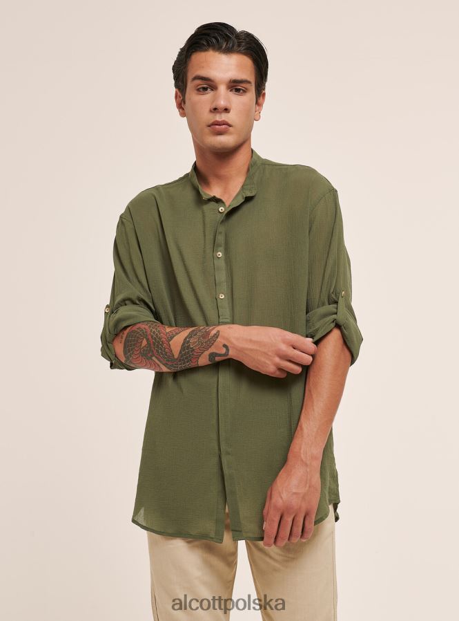 odzież Alcott bawełniana koszula z długim rękawem i koreańskim kołnierzykiem biały mężczyźni 2TXFF6927