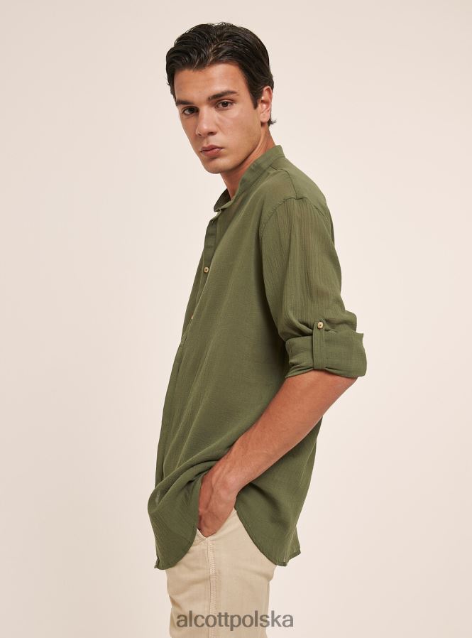 odzież Alcott bawełniana koszula z długim rękawem i koreańskim kołnierzykiem biały mężczyźni 2TXFF6927