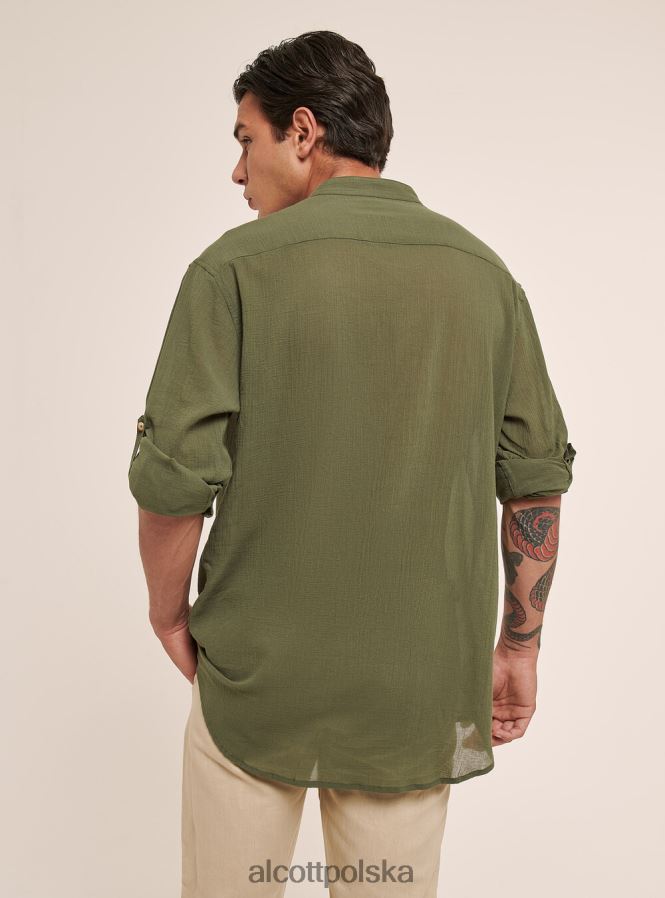 odzież Alcott bawełniana koszula z długim rękawem i koreańskim kołnierzykiem biały mężczyźni 2TXFF6927