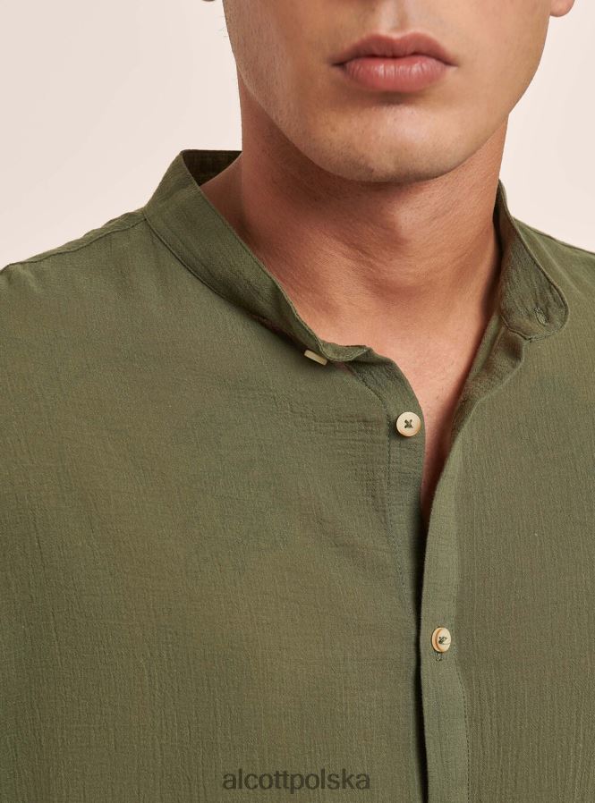 odzież Alcott bawełniana koszula z długim rękawem i koreańskim kołnierzykiem biały mężczyźni 2TXFF6927