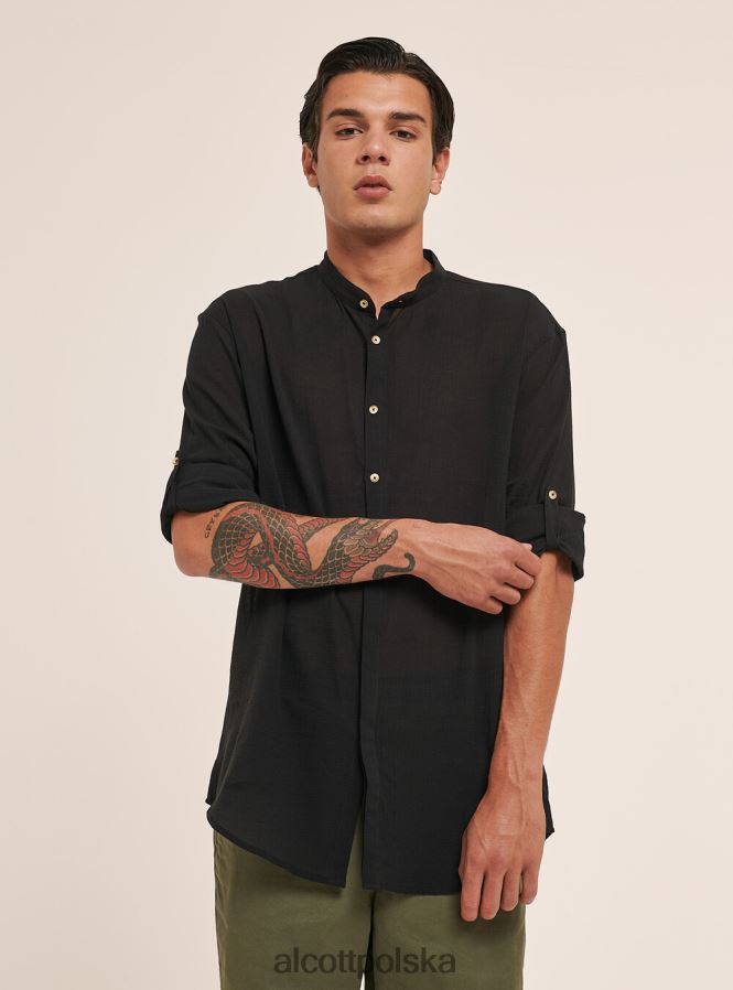 odzież Alcott bawełniana koszula z długim rękawem i koreańskim kołnierzykiem biały mężczyźni 2TXFF6931