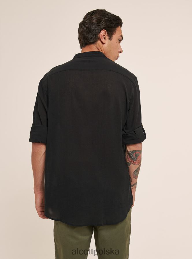 odzież Alcott bawełniana koszula z długim rękawem i koreańskim kołnierzykiem biały mężczyźni 2TXFF6931