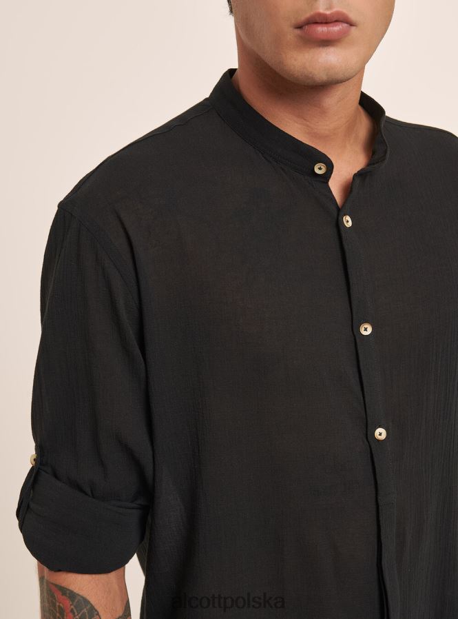 odzież Alcott bawełniana koszula z długim rękawem i koreańskim kołnierzykiem biały mężczyźni 2TXFF6931