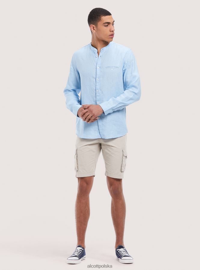 odzież Alcott camicia 100% lino collo coreano az3 lazurowe światło mężczyźni 2TXFF61033