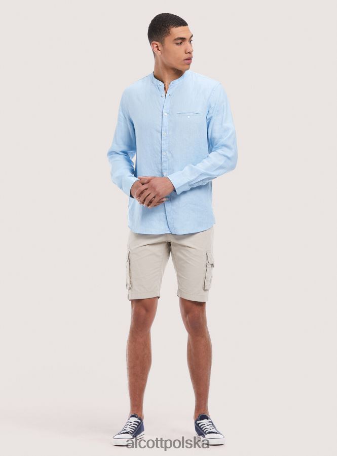 odzież Alcott camicia 100% lino collo coreano az3 lazurowe światło mężczyźni 2TXFF61033
