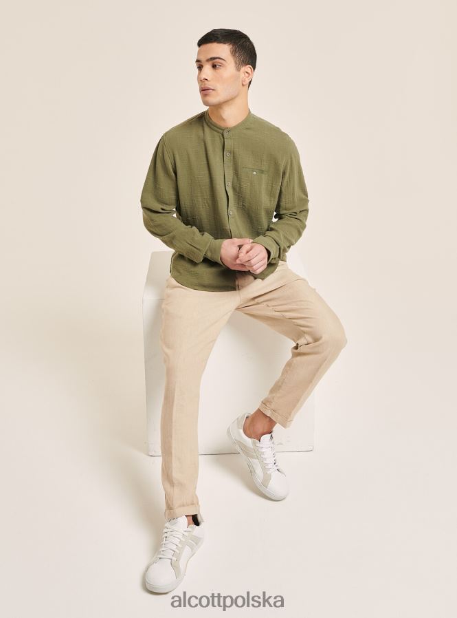 odzież Alcott camicia 100% lino collo coreano az3 lazurowe światło mężczyźni 2TXFF6721