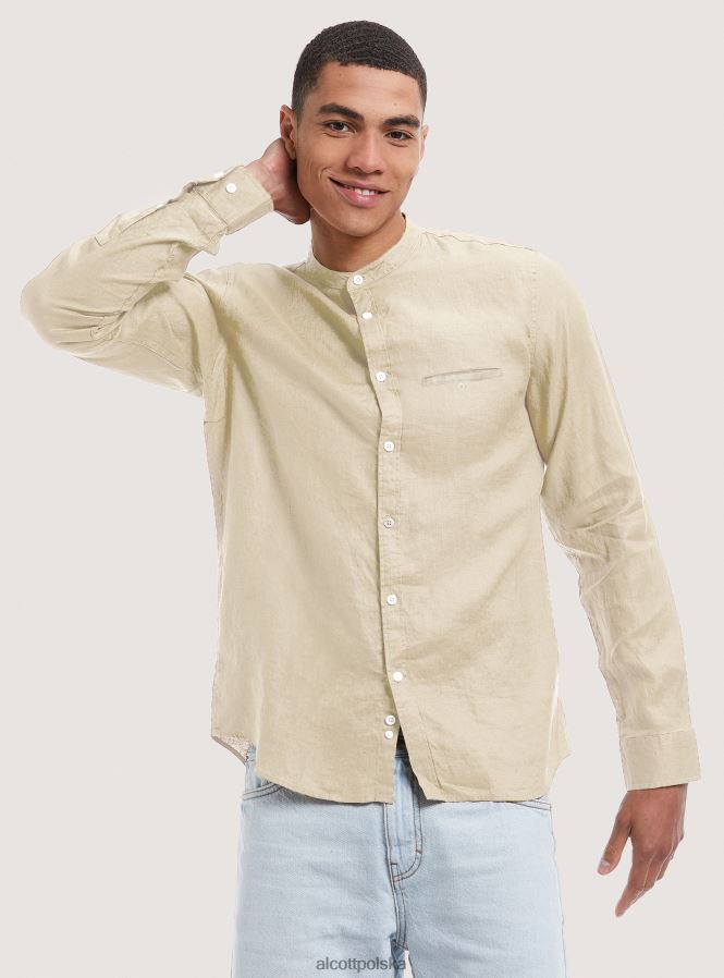 odzież Alcott camicia 100% lino collo coreano az3 lazurowe światło mężczyźni 2TXFF6857