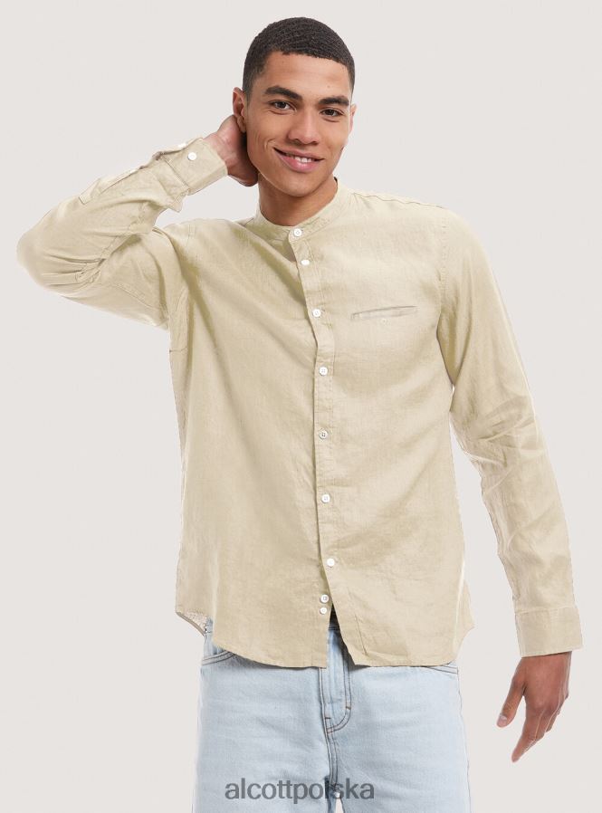 odzież Alcott camicia 100% lino collo coreano az3 lazurowe światło mężczyźni 2TXFF6857