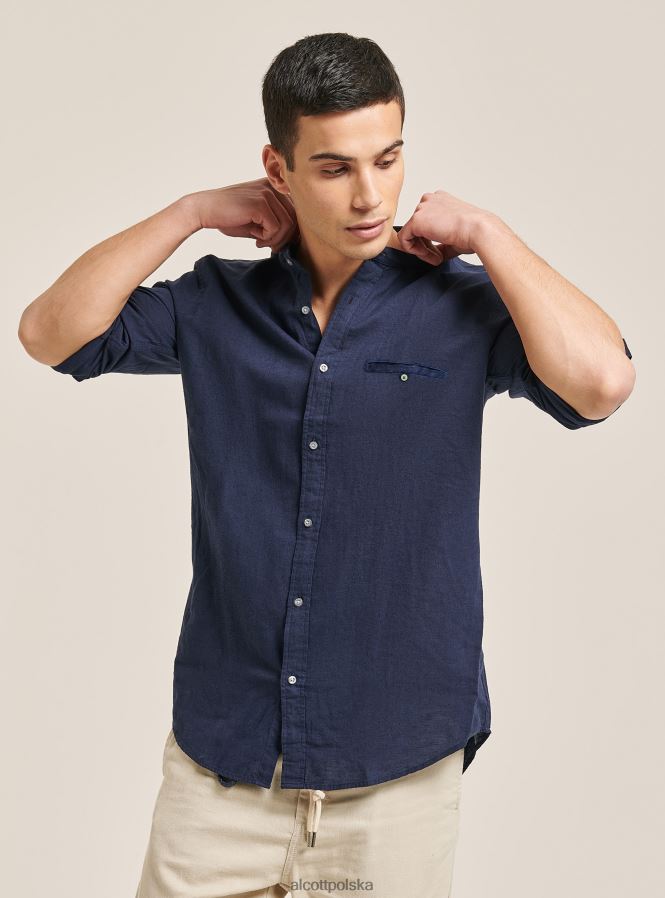 odzież Alcott camicia 100% lino collo coreano az3 lazurowe światło mężczyźni 2TXFF6971