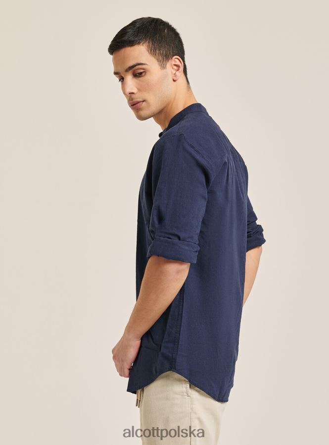 odzież Alcott camicia 100% lino collo coreano az3 lazurowe światło mężczyźni 2TXFF6971