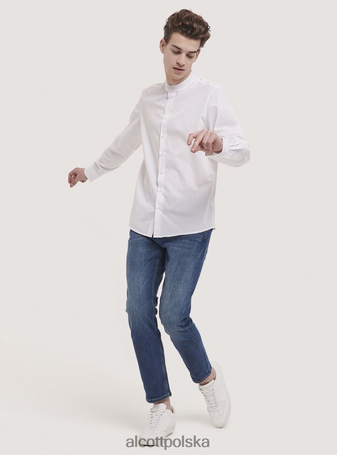 odzież Alcott camicia a maniche lunghe con collo coreano biały mężczyźni 2TXFF61019