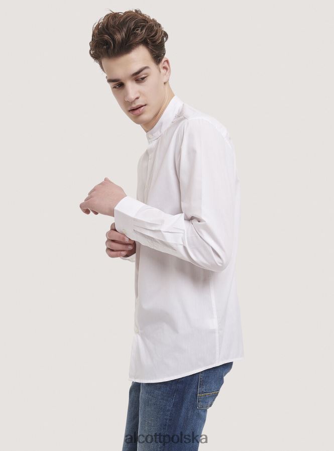 odzież Alcott camicia a maniche lunghe con collo coreano biały mężczyźni 2TXFF61019