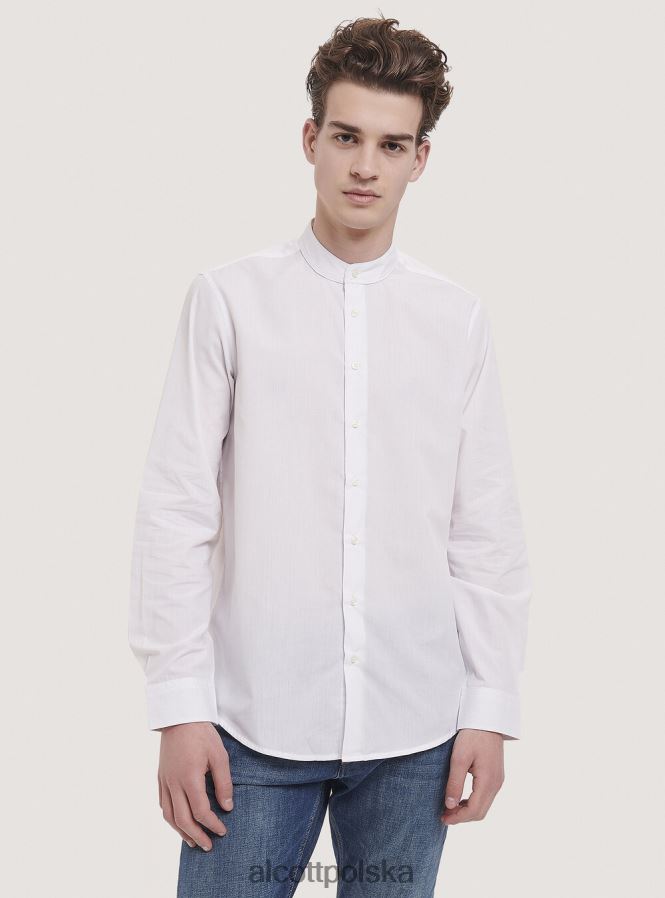 odzież Alcott camicia a maniche lunghe con collo coreano biały mężczyźni 2TXFF61019