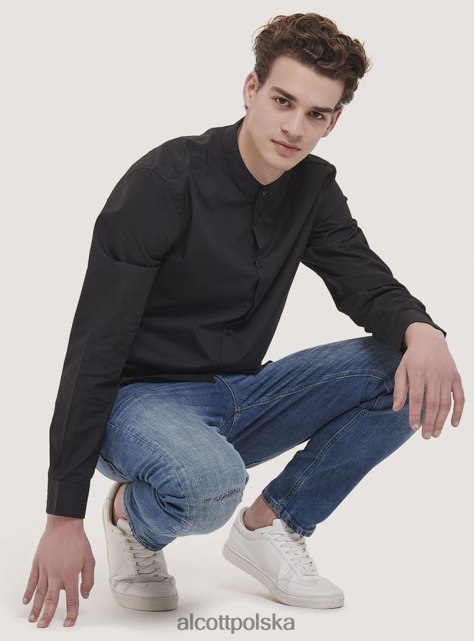 odzież Alcott camicia a maniche lunghe con collo coreano biały mężczyźni 2TXFF6807