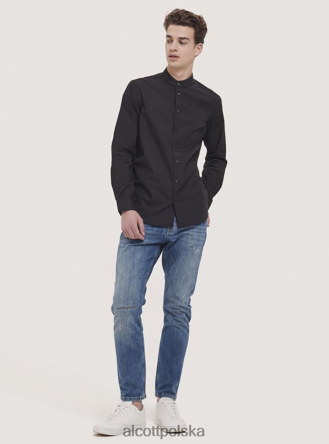 odzież Alcott camicia a maniche lunghe con collo coreano biały mężczyźni 2TXFF6807