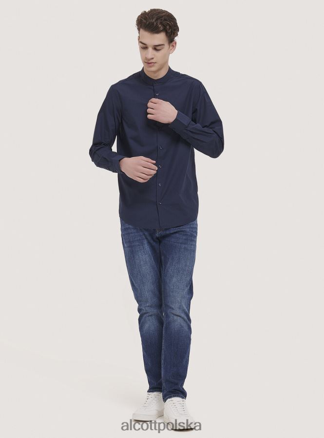 odzież Alcott camicia a maniche lunghe con collo coreano biały mężczyźni 2TXFF6808