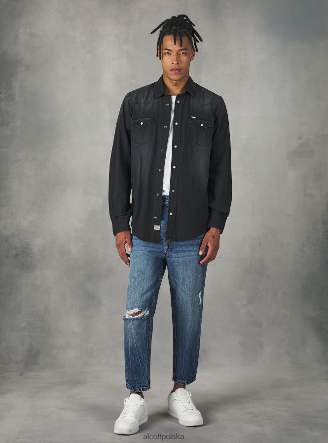 odzież Alcott dżinsowa koszula czarny mężczyźni 2TXFF61163