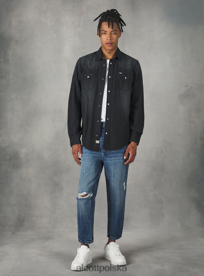 odzież Alcott dżinsowa koszula czarny mężczyźni 2TXFF61163