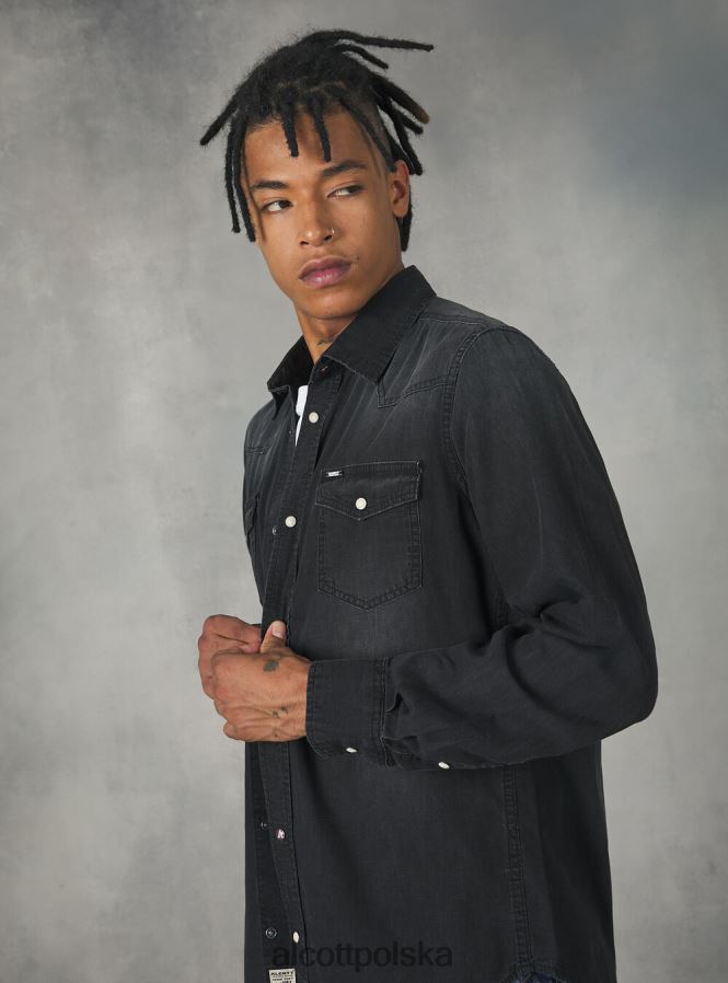 odzież Alcott dżinsowa koszula czarny mężczyźni 2TXFF61163
