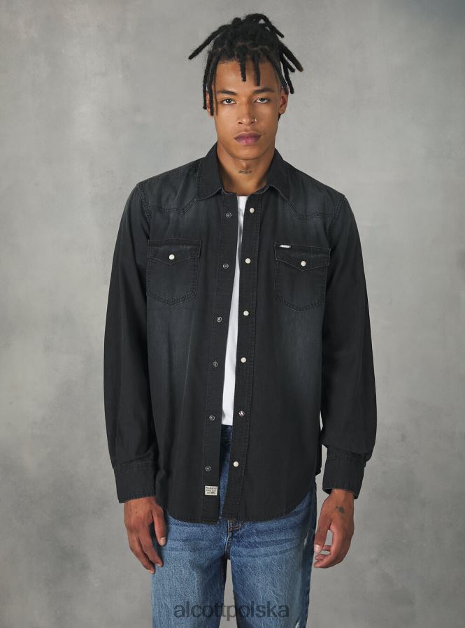 odzież Alcott dżinsowa koszula czarny mężczyźni 2TXFF61163