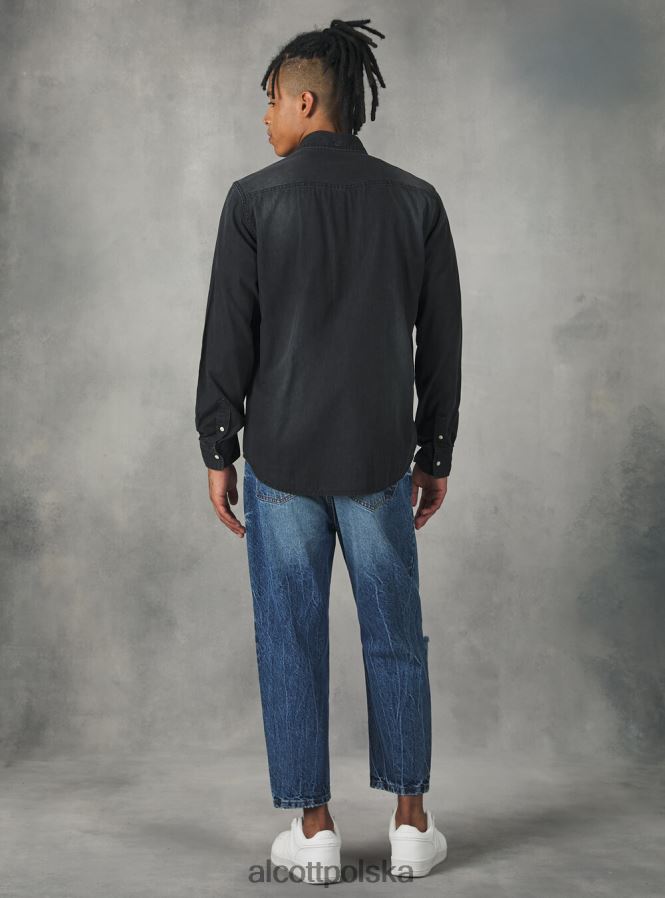 odzież Alcott dżinsowa koszula czarny mężczyźni 2TXFF61163
