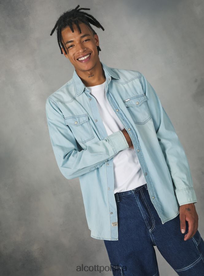 odzież Alcott dżinsowa koszula czarny mężczyźni 2TXFF6751