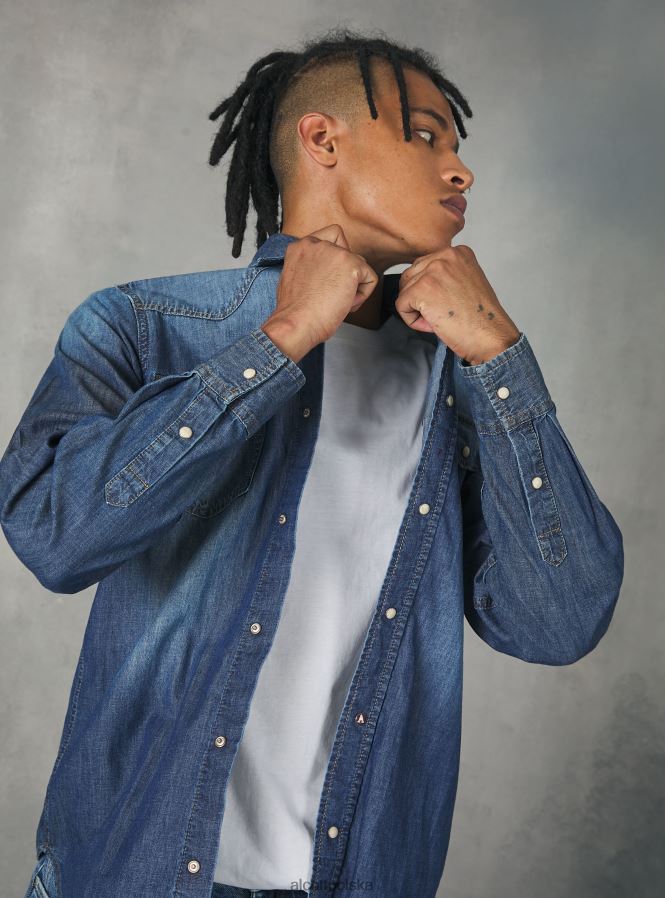 odzież Alcott dżinsowa koszula czarny mężczyźni 2TXFF6887