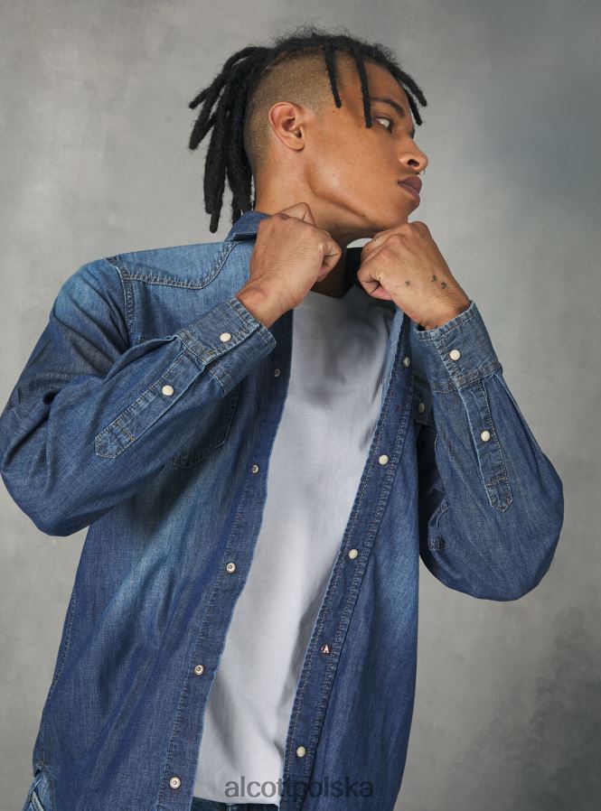 odzież Alcott dżinsowa koszula czarny mężczyźni 2TXFF6887
