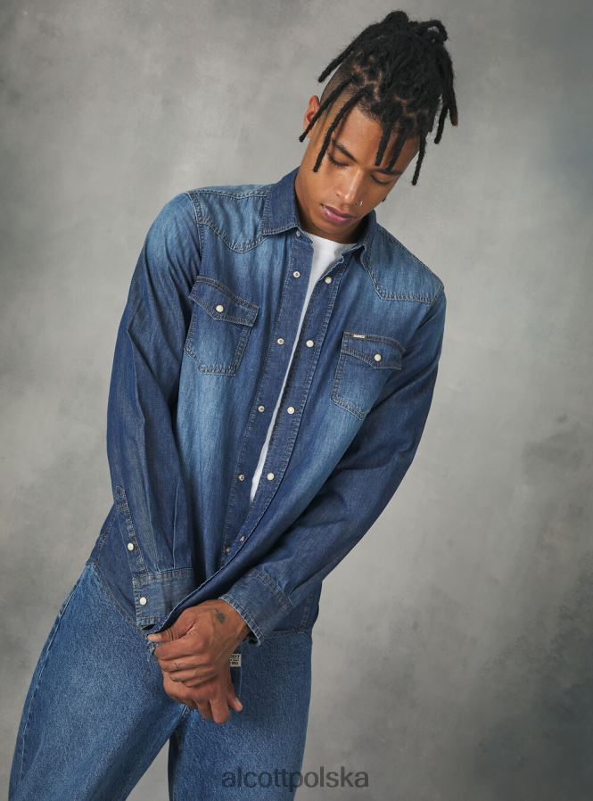 odzież Alcott dżinsowa koszula czarny mężczyźni 2TXFF6887